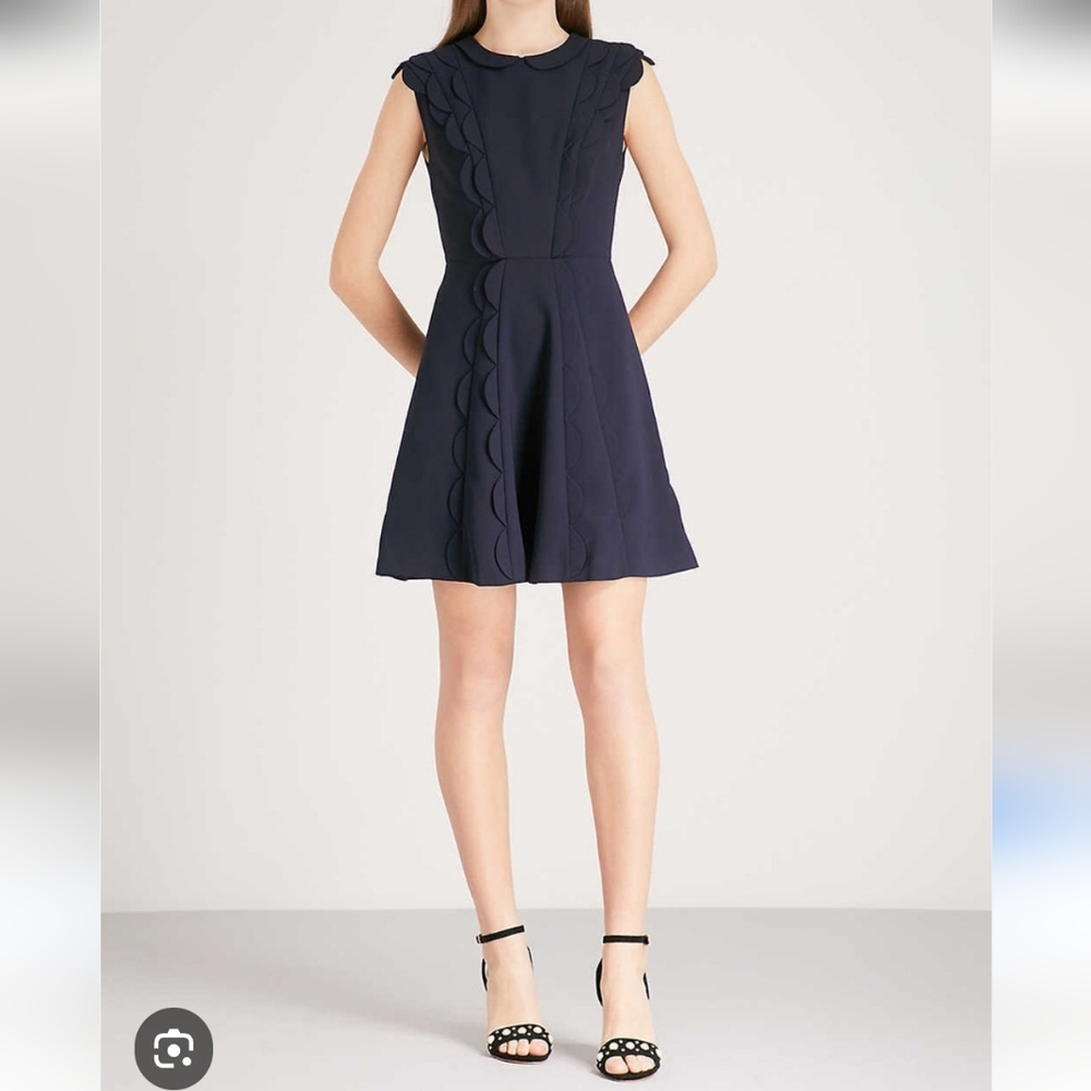 Ted Baker Navy Blue Triksi Scallop Peter Pan Collar Fit And Flare Dress